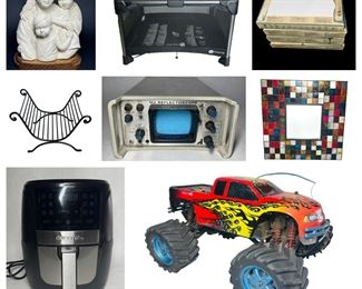 Nintendo Game Boys, Sega Game Gear Consoles, Games, Traxxs Monster Truck, Portable Icemaker, Foreign Coins, Double Pedestal Dining Table, Canon AE-1 Film Camera, Signed Glass Sculpture, Cigarette Injector Machine, Bulova Weather Station Clock, Pen Sets & More.