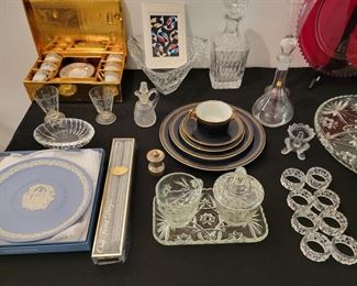 Wedgewood plate, Crystal & Cut Glass Decanters and more