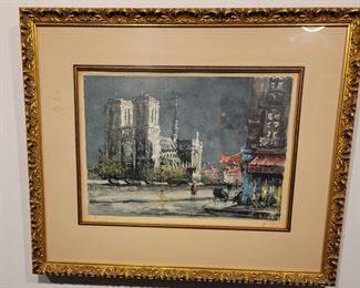 1 0f Set of 4 Paris Street Scenes Watercolors. Artist Adboders