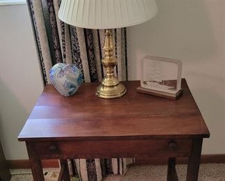 Antique Small Table with Brass Lamp