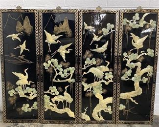 Mid centry Asian Pearl and black lacquer wall panels