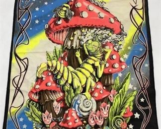 vintage caterpillar and mushroom tapestry