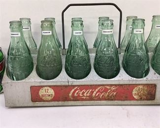 Vintage Metal 12-Pack Coca Cola Bottle Carrier & Bottles