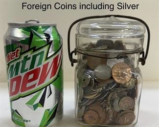 Jar of Foreign Coins Including Silver