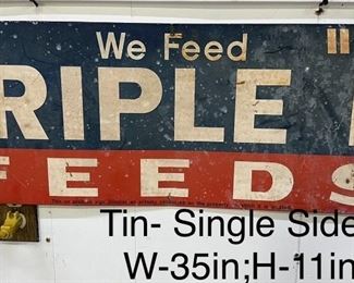 Tin TRIPLE F FEEDS Sign (W-35in;H-11in)