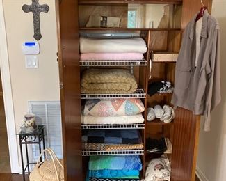 Bedding and antique wardrobe 