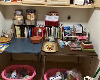 Loads of cookbooks. Over a 100 of them in different rooms 