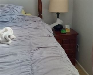 Grey king comforter and showing nightstand for Lexington bedroom suite