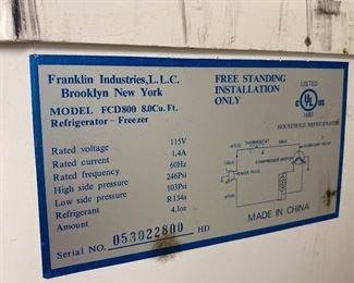 P12 - $100. 8 cu ft small fridge.  Measures 20.5" wide x 23" deep x 58" tall. 