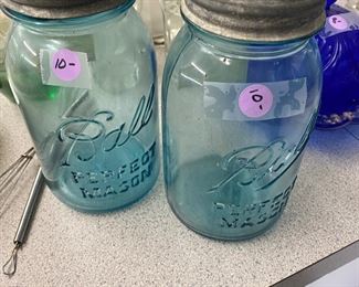 P85 - $10 each vintage blue mason jars