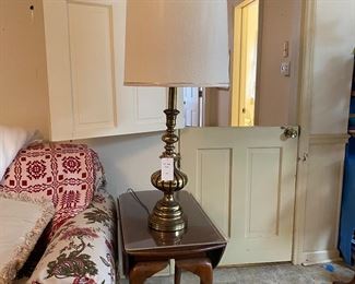 H86 - Brass Lamp $25. Small Drop Leaf Side table $25.
