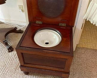 H109 - $75. Antique Potty Seat with Ceramic Bowl 