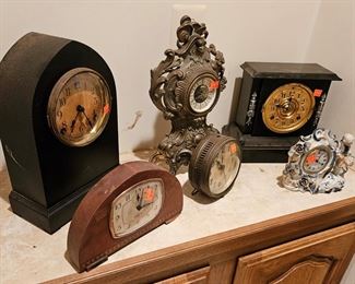 Metal, wood and ceramic shelf clocks (items sold separately)