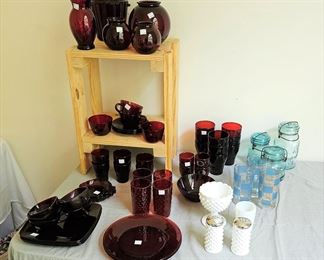 Ruby and milk glass depression glass and other items (items sold separately)