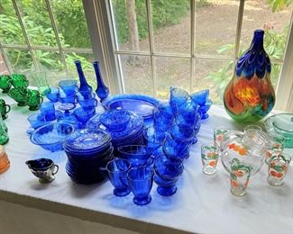 Cobalt depression glass, sold as sets and individual pieces