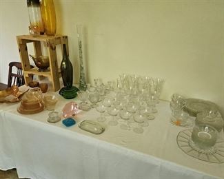 Art glass and depression glass sold as sets and individual pieces.