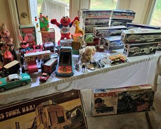Vintage toys, Hess trucks, train sets, Donkey Kong game (items sold separately)