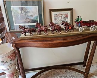Just added, framed art and cast-iron horse and wagon set. (items sold separately)