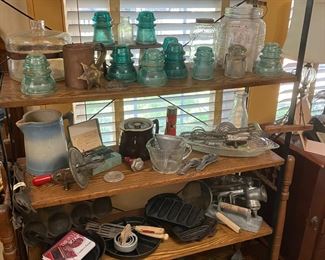 So many great vintage/antique pieces.  Sorry, shelving unit not for sale