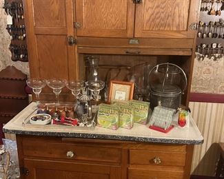 Hoosier-style cabinet (could be a Hoosier brand but we couldn't find a maker's mark) - has built-in sifter for flour