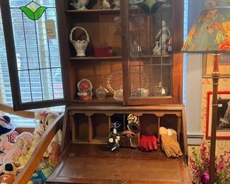 Drop leaf, glass front secretary