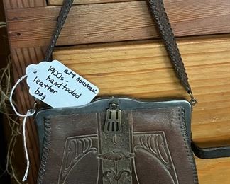 Early 1900s Art Nouveau hand-tooled leather bag