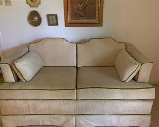 Cool MCM loveseat with sweet little pictures.