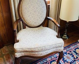 Louis XVI style custom upholstered arm chair