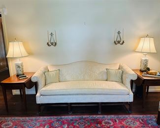 Gorgeous pristine Chippendale camel back sofa