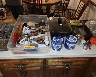 Miscellaneous cutlery, kitchen utensils, canisters & more