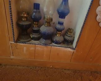 blue glass oil lamps