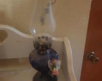 blue glass oil lamp