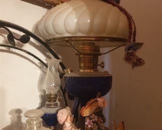 large blue glass electric lamp