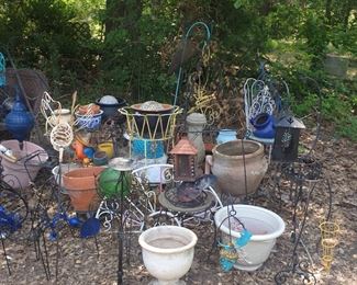 metal yard art .  pots for plants