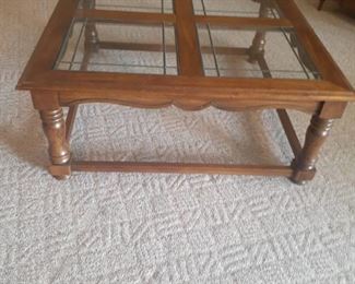 Square, wooden coffee table. 16 x 38 x 38. Located in basement (has walkout)