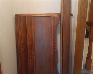 Headboard, footboard and rails. Headboard is 41 x 56, footboard is 24 x 56. Matches lot#1037 Located in basement (has walkout)