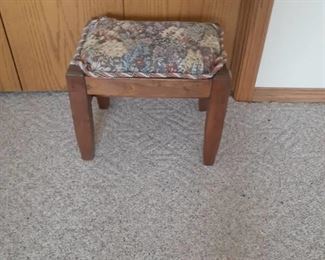 Small wooden ottoman/foot stool with upholstered top 12 x 15 x 12