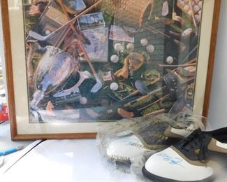 Golf Poster & Autographed Leather Golf Shoes