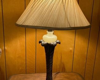 Faux Carved Wood Table Lamps • Shirred Shades • $195 pair 
