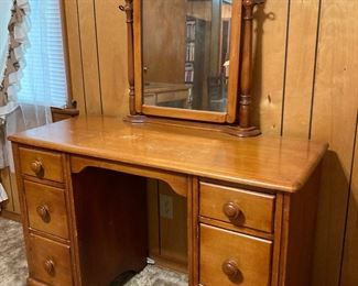 Solid Maple • 1940’s • Vanity • 6 Drawer • w/Cheval Mirror • 30”w x 19”d x 61”h (overall) • $189
