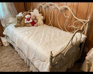 White Iron • Trundle Bed • w/ Eyelet Comforter & Pillows • $195