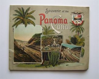 Lot 028   1915 Lg. Souvenir Booklet for the Panama Canal, 60+ full page B&W photos of the construction from 1904-1914.  Includes additional buildings of interest, full color covers.  Cond:  Very minor wear overall.  Est. $40-60.