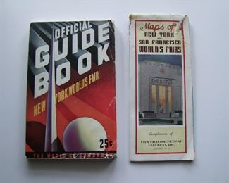 Lot 039     1939 2 World's Fair items includes the "Official Guide Book of the New York World's Fair", 256 pages.  Illustrated w/pictures of the Fair Buildings, exhibits, maps and advertising, 5" x 8".  Also includes a 1939 Map of the New York's World Fair and the 1939 San Francisco World's Fair (The Golden Gate International Exposition) it was held on Treasure Island (CA).  Cond:  Guide book has minor wear with a few creases on cover.  The map has a 1 1/4" x 3/4" edge loss and a very minor stain.  Est. $40-60.