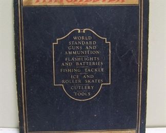 Lot 040   1926 Winchester Repeating Arms catalog includes guns, ammo, flashlights, fishing tackle, ice and roller skates, cutlery and tools, 233 pages, 6x8” h.  Cond:  Moderate wear overall with some corner wear and light toning. The bottom edge has some light water stains that show on the first few pages inside. Est. $75-150.