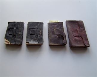 Lot 051    4 Diaries from Jeremiah Dugan, "J" Company, 19th Mich., 2nd Brigade, Division 20th, Army of the Cumberland, includes 1858, 1859, 1861 and 1867.  The 1861 diary references the Bombardment of Fort Sumter (Friday, April 12th entry).  In an online search, he is listed in the 1894 Census of Michigan Civil War Veterans and a August 12, 1864 letter is transcribed about the battlefield conditions in Chatman, Georgia (copy of letter included in lot).  Note:  Most entries are legible.  Cond:  All diaries have severe cover wear from continued use and some have mice damage to the leather flaps.  Est. $100-200.