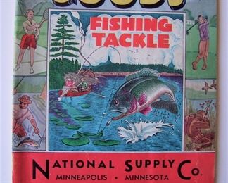 Lot 053   C/1940's "National Supply Co." Sporting Goods Catalog, 76 pages - approx. 20% in color.  Includes large section on Guns, Ammo, Fishing Rods and Tackle. 6 1/2" x 10" h.  Cond:  Very minor wear, bright colors on cover.  Est. $60-80.