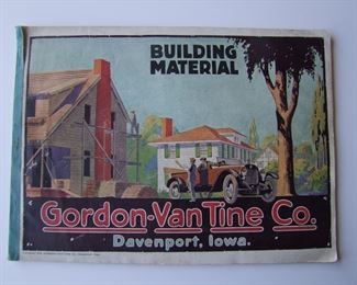 Lot 054   1918 "Gordon - Van Tine Co." Catalog of Home Building Supplies, 130 pages  Includes many plans for built-in furniture, doors, windows, hardware, columns, newels, paint, etc. 9" x 12" h.  Cond:  Minor wear, the back cover has a small tear.  Est. $50-80.