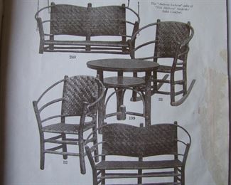 Lot 055   1925 "Old Hickory Furniture Co." Catalog, 40 pages.  Mostly Sepia printed, shows all forms of Natural Rustic Furniture and accessories.  Hard to Find, 8 1/2" x 11" h.  Some water damage at back of catalog.  Cond:  Cover has small edge losses, light toning overall.  Est. $60-80.   