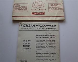 Lot 058   1939 "Morgan's" Woodworking Details/Layout plans for Architects, approx. 50 pages, 2-sided.  All for a "Colonial Style" home with both interior and exterior design details, 10" x 12" with 1/3 folding out to 11" x 17" h.  Registered set #11213.  Cond:  Original folder has moderate wear and soiling on the top edge, contents are in excellent condition.  Est. $40-80.