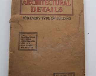 Lot 060   C/1920 "Architectural Details for Every Type of Building" for Builders and Contractors by the Radford Architectural Co., Chicago, 160 pages.  Fully illustrated w/measured plans for building homes, interior layouts including built-ins, commercial store fronts, interiors, and a large section on barns,  Heavy use of Arts & Crafts design elements, 8 1/4" x 11 1/4".  Cond:  Moderate war with small corner loss and light water stain on right hand edge.   Est. $40-60